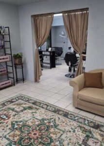 Relaxing interior of Studio 50 Salon in Middletown NY with private styling stations and comfortable seating